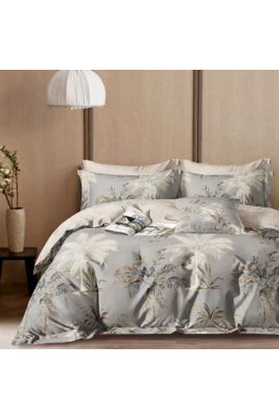Ralex Double Extra Large Bed Linen, Printed Percale Cotton, 6 Pieces, Palm Grey, Pucioasa