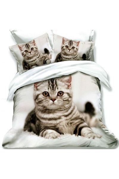 Ralex Double Bed Linen Cotton Finet 3D 6 Pieces 220 x 240 cm, Cat, White, Pucioasa FN 3D 80