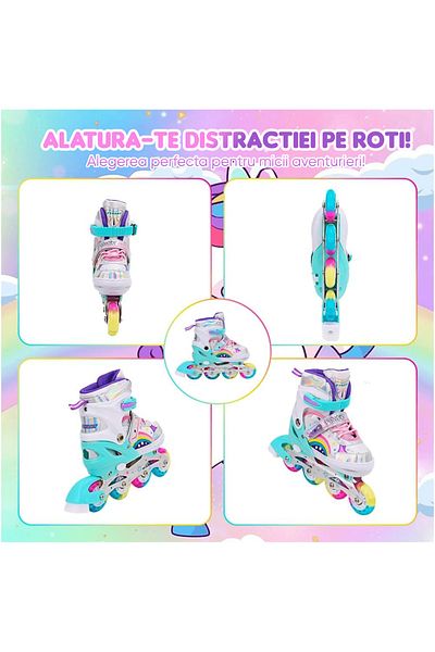 Elindor Adjustable Roller Skates for Kids and Adults, 4 Light-Up Wheels, Rainbow, Size 27-31 S