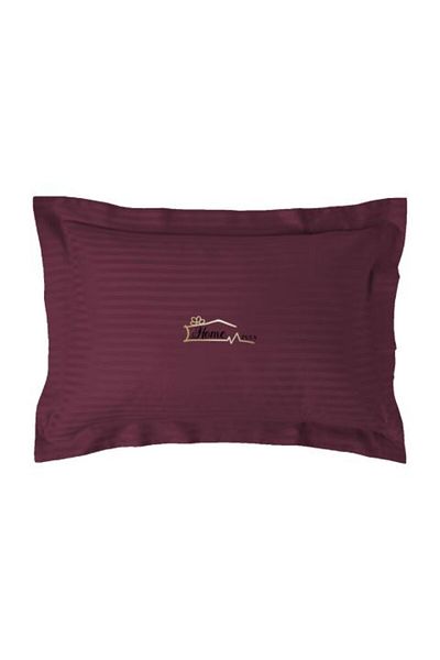 HomePuls Pillowcase Damask Polycotton Stripe 1 cm, 50 x 70 cm with 3.5 cm Border Hem, Burgundy Red
