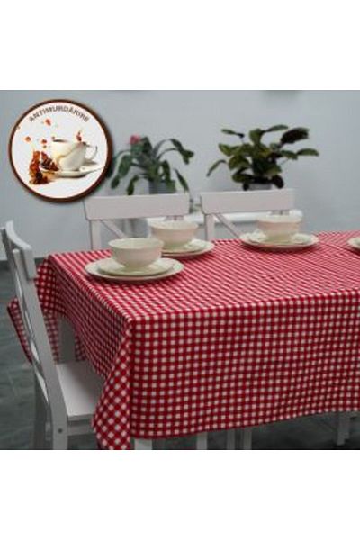 Ralex Anti-stain Tablecloth 100% Cotton 120 x 160 cm, Red White Plaid