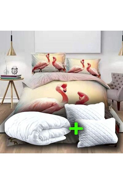 Ralex Economic Package Double Bed Linen Digital Print 3D + 2 Quilted Pillows 50 x 70 cm + Quilt 200 x 215