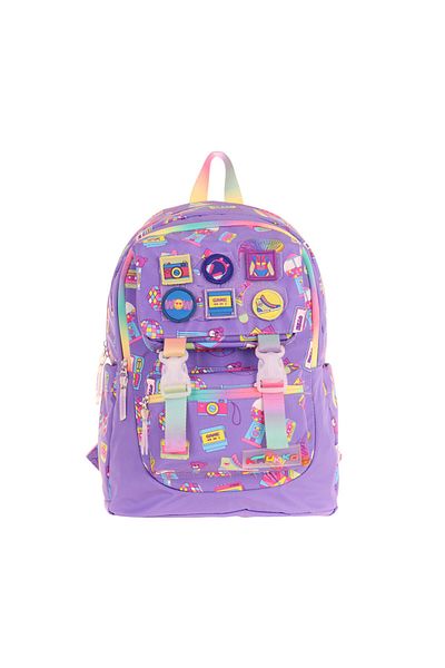 KAUKKO Rucsac pentru școală primară cu model Hobby brodat pentru copii pentru fete (cu patru compartimente) - violet - L5238