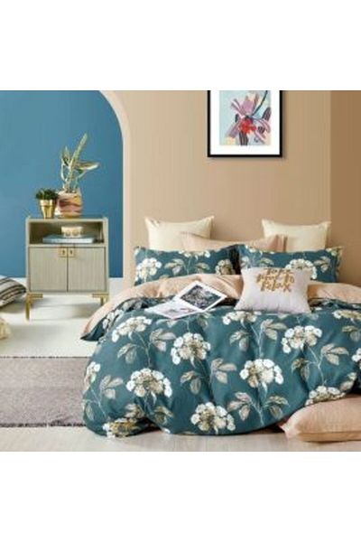 Ralex Double Bed Linen Percalle Printed 100% Cotton 4 Pieces - Green/Beige, Pucioasa