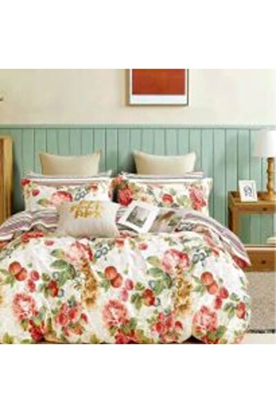 Ralex Double Bed Linen Percalle Printed 100% Cotton 4 Pieces - Trandafiri White/Red