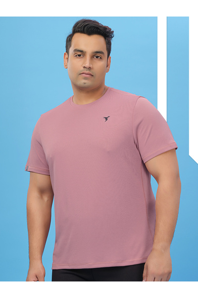 Technosport By Styli Plus Pink Solid Crew Neck Slim Fit T-Shirt