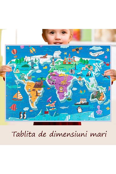 PROCART Magnetic puzzle world map with animals, 168 pieces, board with string for hanging on the wall