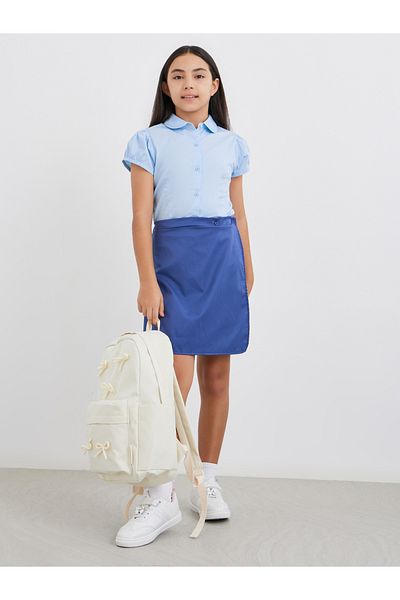 Styli Girls Light Blue Cotton Puff Sleeves Shirt