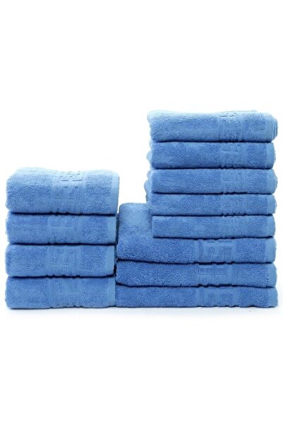 OEM Set 12 bath towels, Cotton, Uni, Greek Border, 500g/m², Light Blue