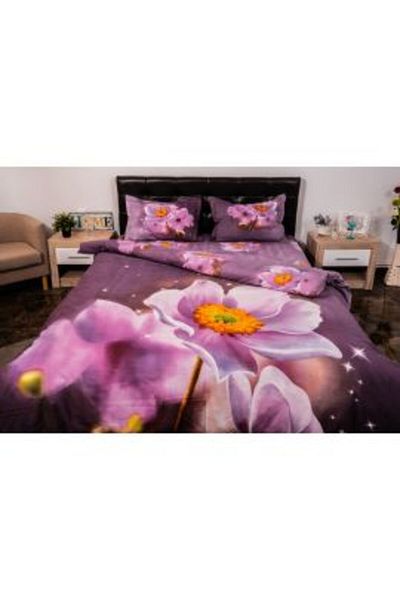 Ralex Double Bed Linen Set, 4 Pieces, 220 x 230 cm Digital Print 3D, Purple Flower Pucioasa
