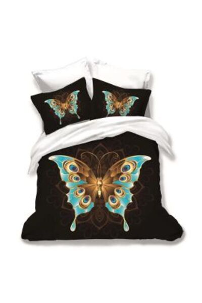 Ralex Double Bedding Set Cotton Finet 3D 6 Pieces 220 x 240 cm, Butterfly, Black White, Pucioasa FN 3D 42