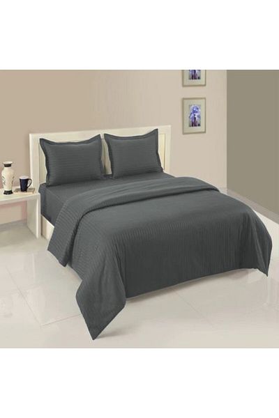HomePuls Bedding Set with Fitted Sheet Damask Polycotton Stripe 1 cm, for Mattress 180 x 200 cm, Duvet Cover