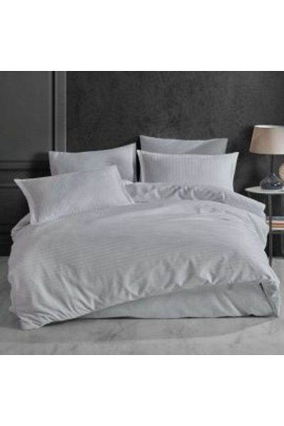 HomePuls Bed Linen with Elastic in Damask Cotton 100% Hotel Style, 4 Pieces, Grey