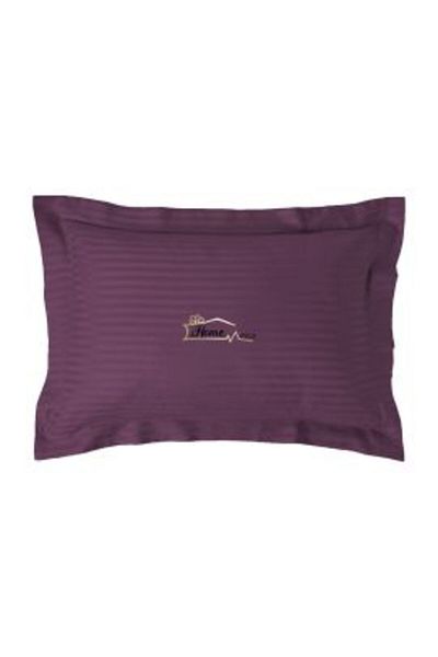 HomePuls Damask Polycotton Pillowcase with 1 cm Stripe, 50 x 70 cm, 3.5 cm Hem, Purple