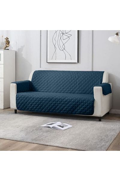 Ralex Husa canapea 3 locuri tip cuvertura matlasata 190 x 177 cm cu laterale, reversibila, Albastru