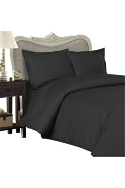 HomePuls Double Bed Sheets Damask Polycotton Stripe 1 cm, 4 pieces, Black