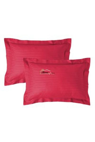 HomePuls Set 2 pillowcases Damask polycotton stripe 1 cm, 50 x 70 cm and hem with border 3.5 cm, Persian Red