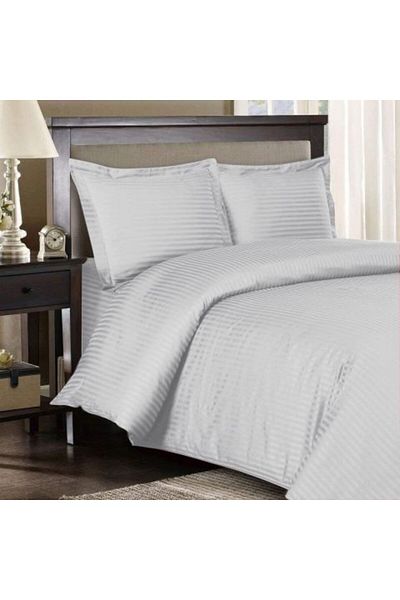 HomePuls King Size Bedding Damask 100% Cotton HoReCa Thick, 1 cm Stripe, 4 Pieces, Grey