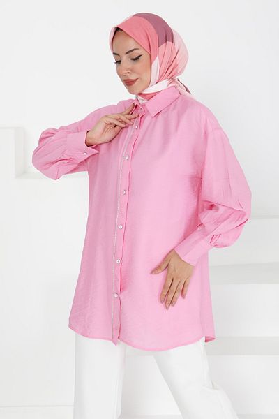 TOFİSA Stone Detailed Tunic Pink - 27432