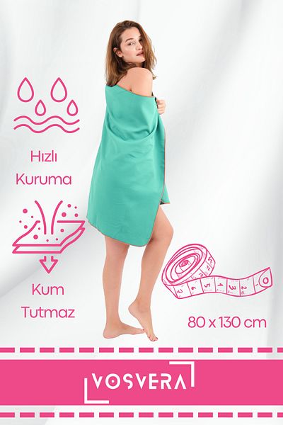 vosvera Prosop de plajă Premium din microfibră dublă - 80x130cm, uscare rapidă, rezistent la nisip, piscină și mare