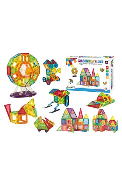 PROCART Set de construcții magnetice 3D cu lumini LED, diferite forme și culori, 130 de piese