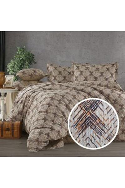 Ralex Creponated Bedding Set 100% Cotton - Sheet 160x240 cm, Duvet 140x210 cm, Pillowcase 50x70 cm, Brown,