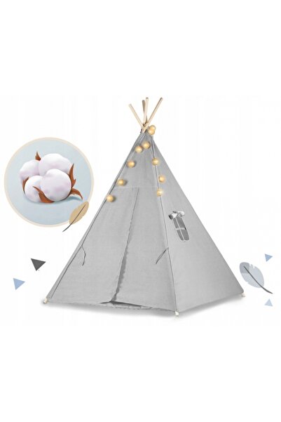 NUKIDO Montessori Tipi Play Tent for Children Grey 120x120x165cm, wooden frame, with 3 cushions