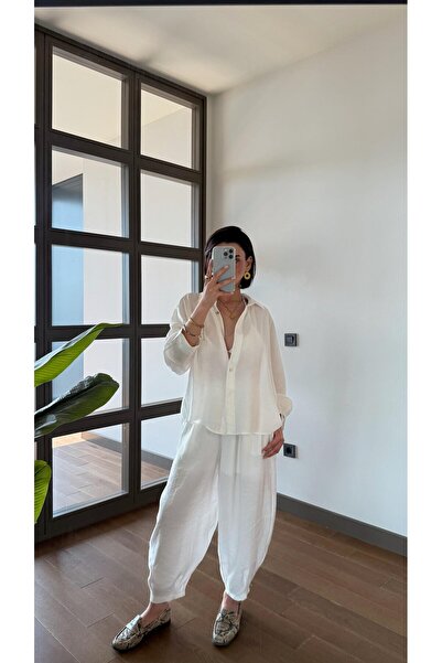 Eliz design Yumuşak Kumaş Beyaz Pantolon Takım
