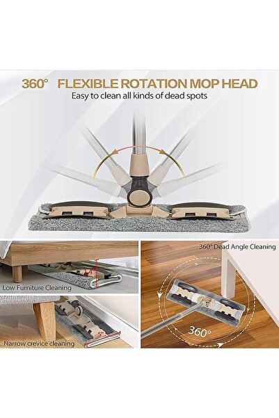 COOYA Floor Mop,Hardwood Floor Mop,Reusable Washable Mop Pad,Stainless Steel Handle for Wet and Dry Floor