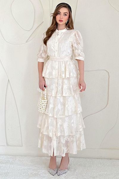 Elbee Fashion Woman Φόρεμα σιφόν με μανίκια με λεπτομέρεια
