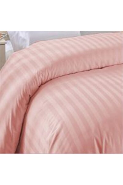 HomePuls Fitted Bed Sheet Damask Cotton 100% with 1 cm Stripe, 230 x 250 cm for Mattress 180 x 200 cm, Powder