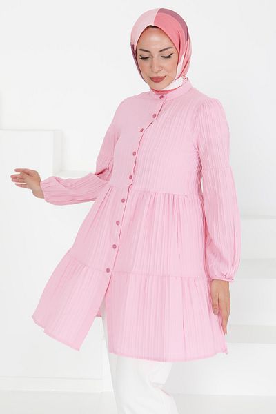 TOFİSA Fold Detailed Tunic Pink - 27433