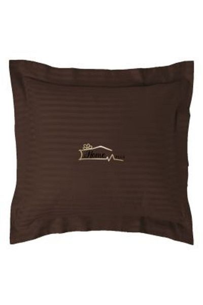 HomePuls Pillowcase Damask Polycotton Stripe 1 cm, 70 x 70 cm with 3.5 cm border trim, Brown