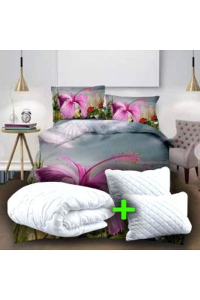 Ralex Economic package double bed linen digital print 3D + 2 quilted pillows 50 x 70 cm + quilt 200 x 215