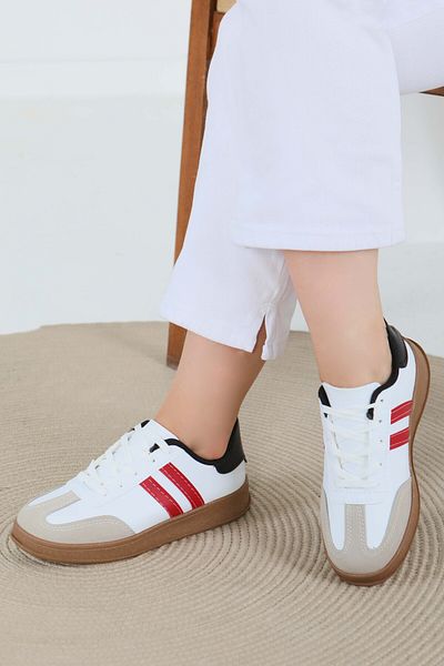 TOFİSA Women's White Red Suede Detailed Shoes - 27480
