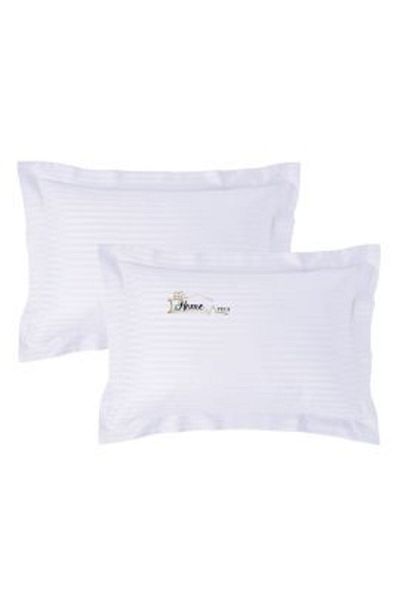 HomePuls Set 2 Pillow Covers Damask Polycotton Stripe 1 cm, 50 x 70 cm and Edge Trim 3.5 cm, White