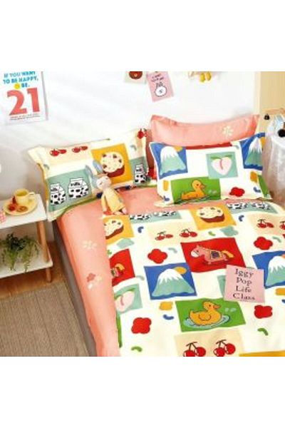 Ralex Set de lenjerie de pat dublu King Size, percale imprimat 100% bumbac, 6 piese - design bej cu rățușcă