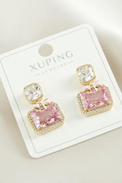 feryal Xuping Square Zircon Stone Luxury Steel Earrings