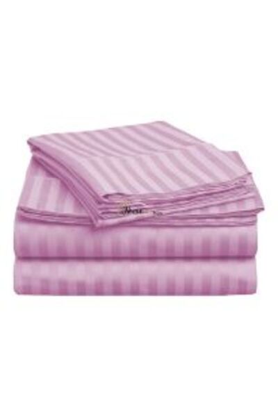 HomePuls King Size Bed Sheet Damask Cotton 100% Hotel Style with 1 cm Stripe, 240 x 260 cm, Powder Pink