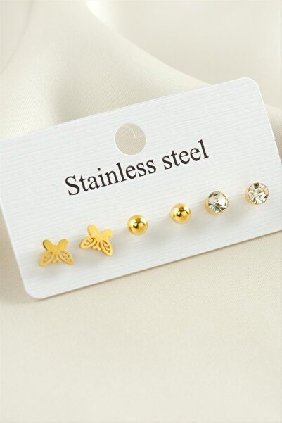 Yıldızınızzz accessory 6 Pieces Butterfly Stone Steel Earrings