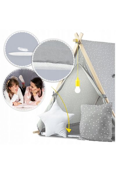 NUKIDO Children's play tent Gray, Montessori style 107x116x110 cm, wooden frame, cotton fabric