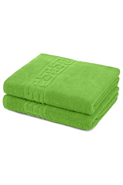 OEM Set 2 hand towels, Cotton, Greek Border, 500g/m², 30x50cm, Apple Green