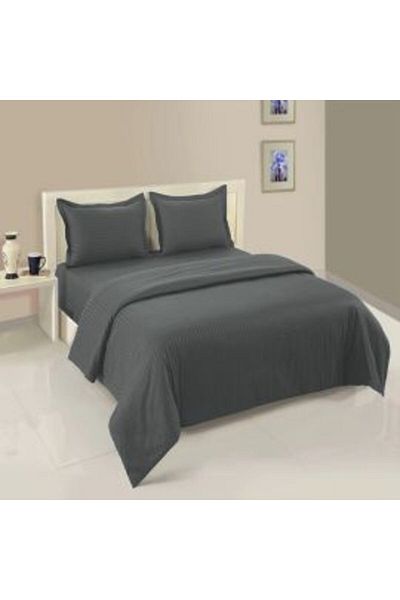 HomePuls Bedding Set with Fitted Sheet Damask Polycotton Stripe 1 cm, for Mattress 180 x 200 cm, Duvet Cover