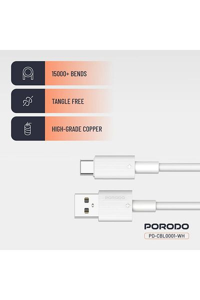 porodo USB A to C PVC Cable 1.2M