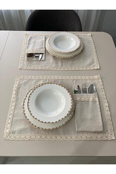 Kayasoft Güpürlü Servis Peçetesi/ Dantelli Amerikan Servis/Çatal Kaşık Bıcak ...