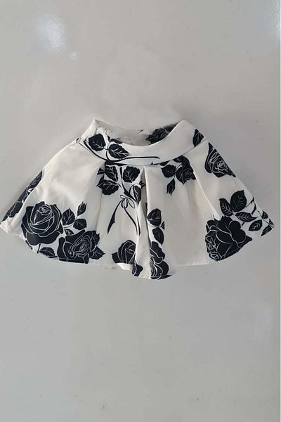 Riccotarz Girl's Puffy White Skirt with Cuffs on the Waist and Side Zipper with Rose Print on Top