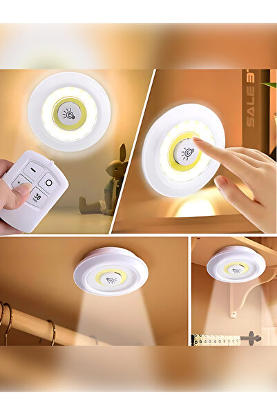 rkmstore 3’lü Spot LED Lamba Seti Yapışkanlı Uzaktan Kumandalı Kablosuz Pilli...