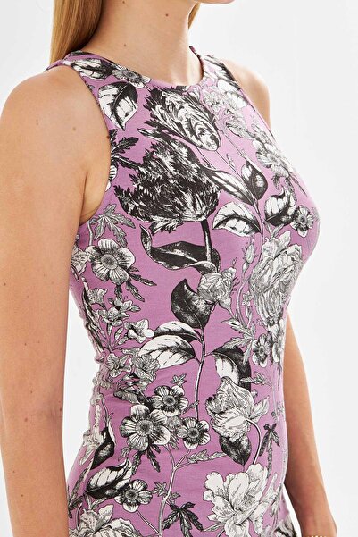 armonika Γυναικείο Dusty Rose μακρύ φόρεμα με λαιμόκοψη με σχισμή ARM-23Y001090