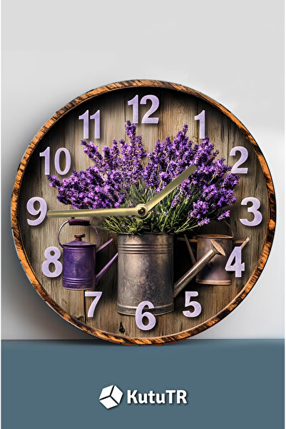 kutuTR 💜 Lavanta Temalı 3D Görünümlü MDF Duvar Saati – 33 cm 💜 sdw128