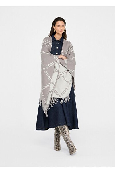 Liu Jo Women's Brand Logo Printed Tips Psuedo Gray Poncho 2f5033t0300-71502